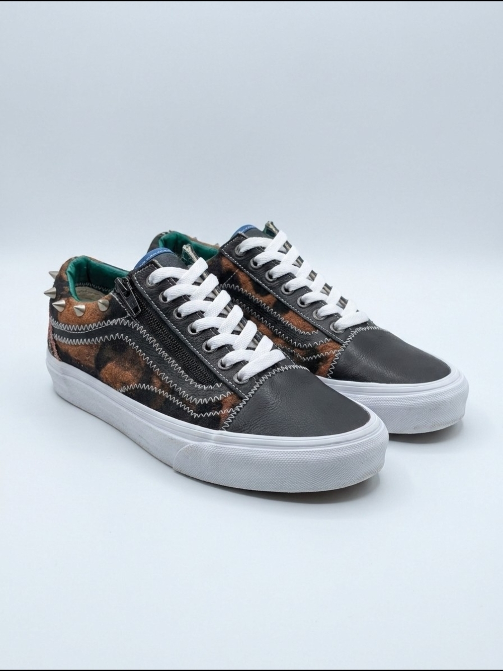 Vans Black & Brown Leopard Low-Top Sneakers with Studs